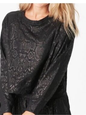 Terez Black Snake-Print OBSIDIAN BLACK FOIL Lightweight Sweatshirt NWT